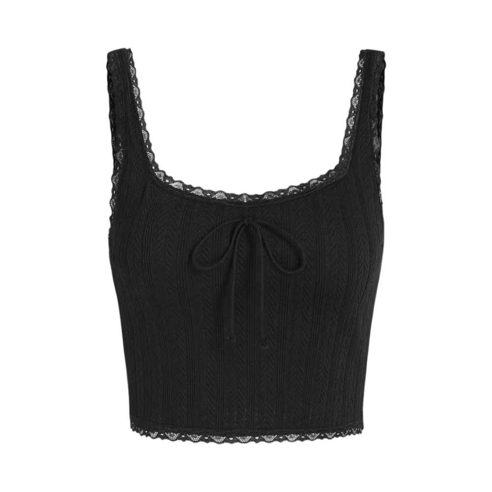 Cider | Solid Lace Trim Bowknot Rib Knit Tank Rop | NWOT